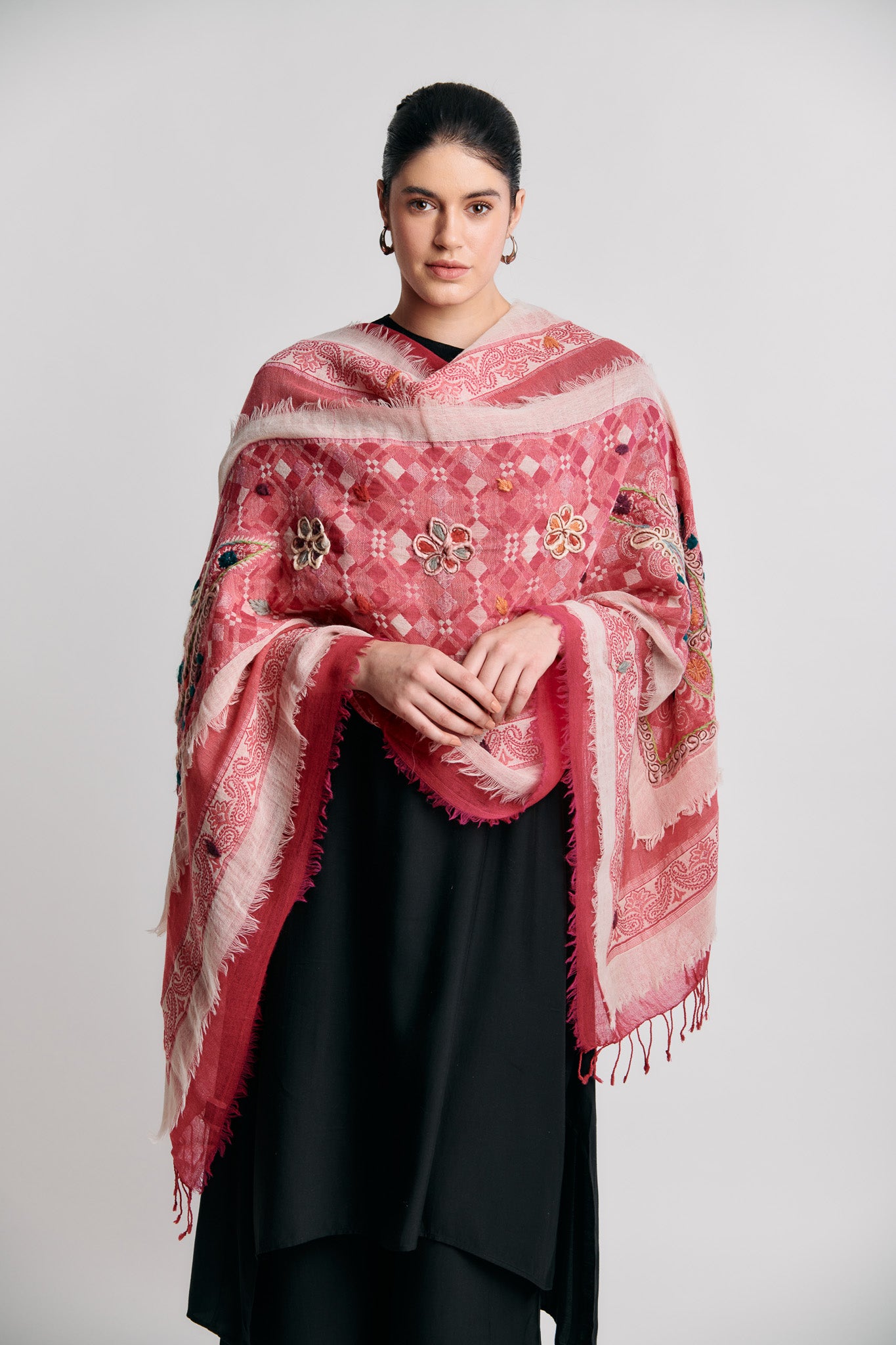 Broiled Wool 3 Layered Embroidered Stole