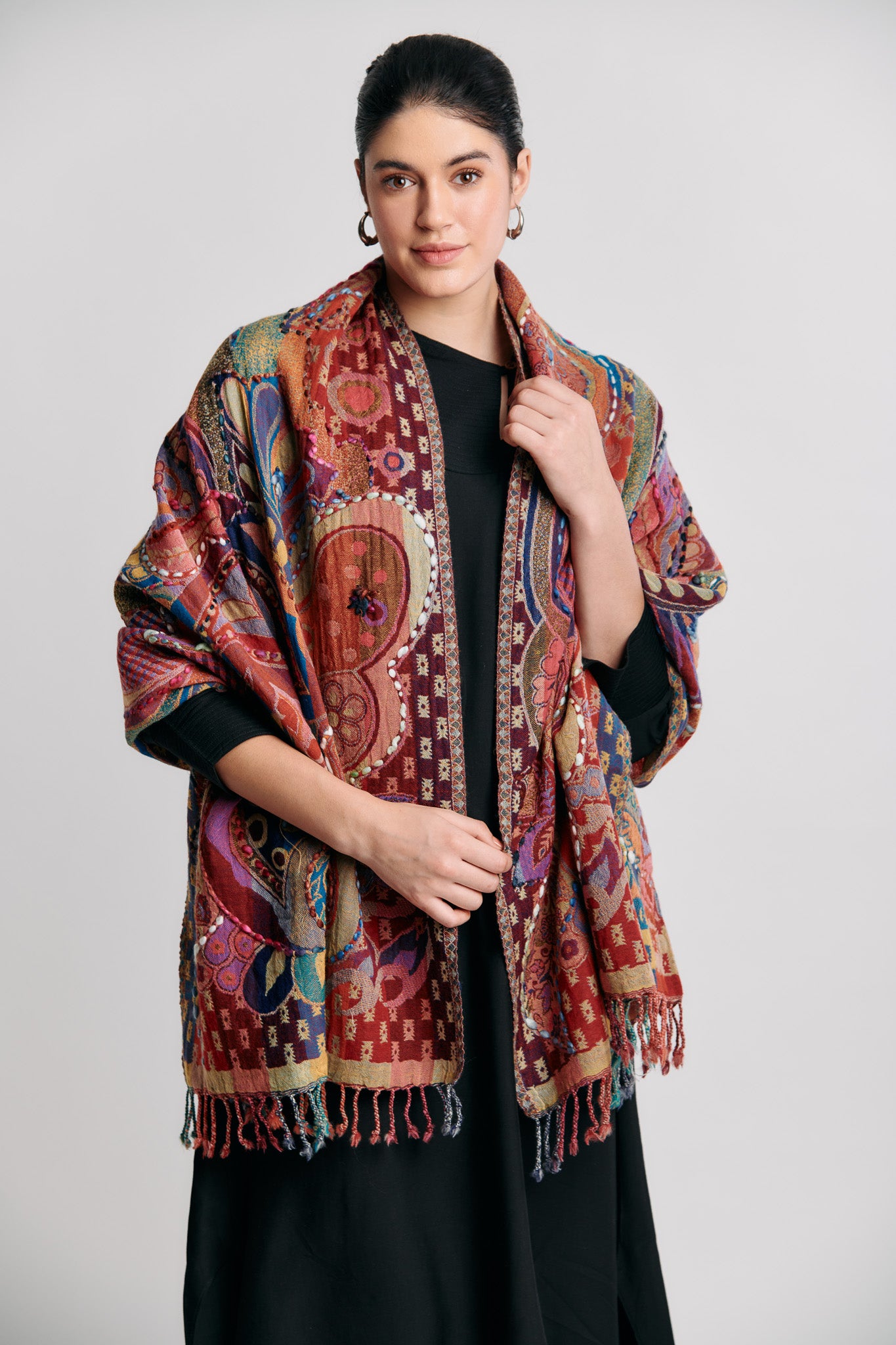 Broiled Wool Embroidered Stole