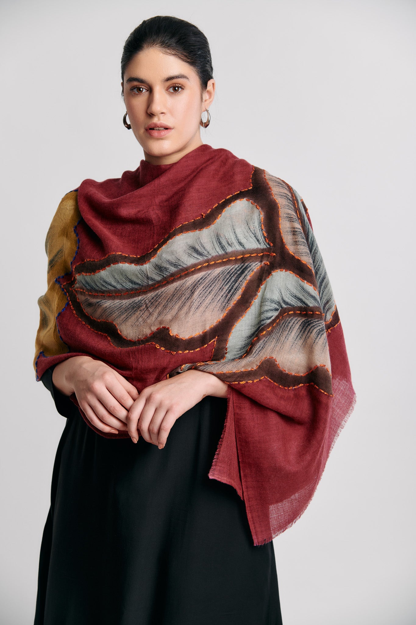 Hand-Painted & Hand-Embroidered Stole